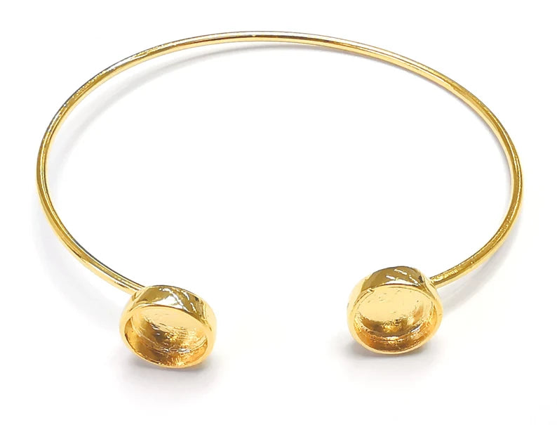 Adjustable Round Bracelet Bases, Resin Cuff Blanks, Cabochon Bezel, Mosaic Mountings, Dry flower Frame, Shiny Gold Plated Brass (8mm) G27336
