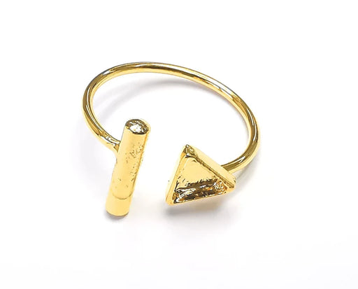 Rod Triangle Shiny Gold Ring Bezels Settings Resin Backs Cabochon Mounting Gold Plated Brass Adjustable Ring Base (6mm blank) G27337