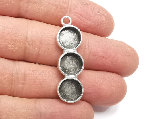 Round Pendant Blank Resin Bezel Mosaic Mountings Cabochon Setting Antique Silver Plated Brass (40x12mm)(10mm Bezels ) G27513