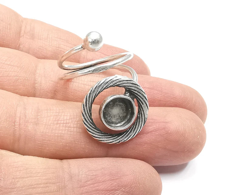 Wrap Round Blank Silver Ring Setting Cabochon Mounting Adjustable Ring Base Bezel Antique Silver Plated Brass (8 Blank) G27515
