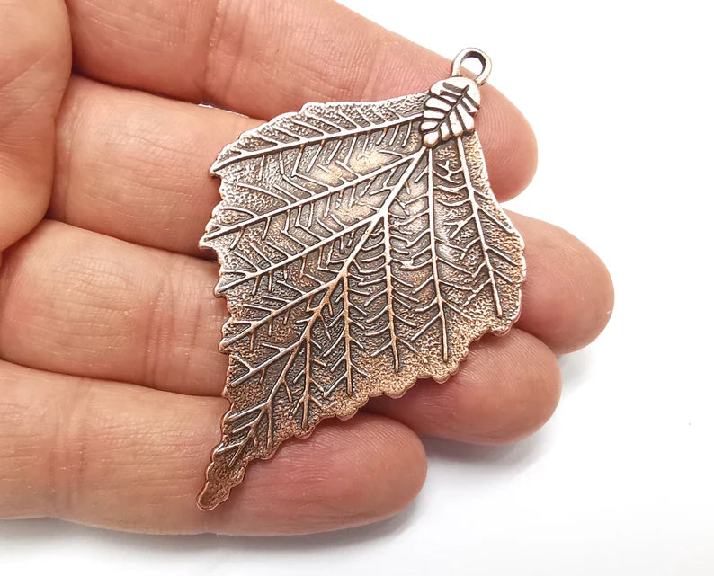 Leaf Charms Pendant (Double Sided) Antique Copper Plated Charms (70x44mm) G21912