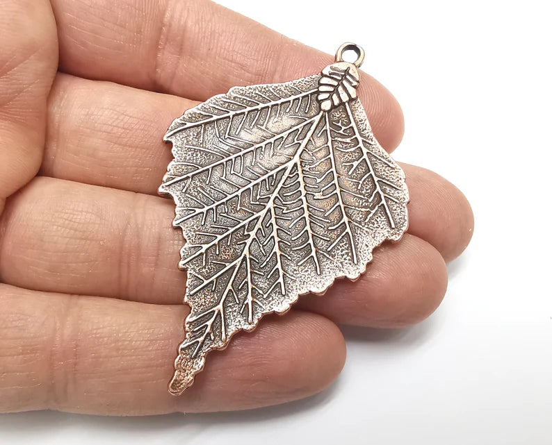 Leaf Charms Pendant (Double Sided) Antique Copper Plated Charms (70x44mm) G21912