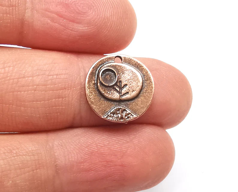 5 Sapling Branch Plant Charms Blank Bezel Setting Antique Copper Plated Charms (15mm) G27531