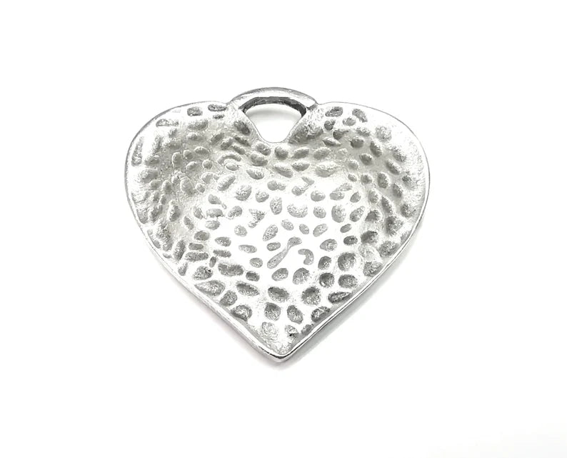 Heart Hammered Silver Pendant Antique Silver Plated Pendant (41x41mm) G27353