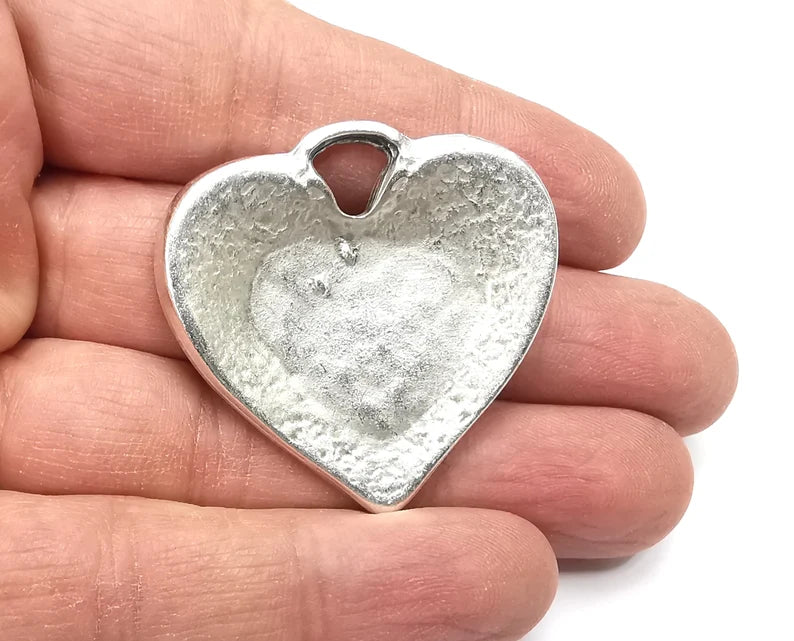 Heart Hammered Silver Pendant Antique Silver Plated Pendant (41x41mm) G27353