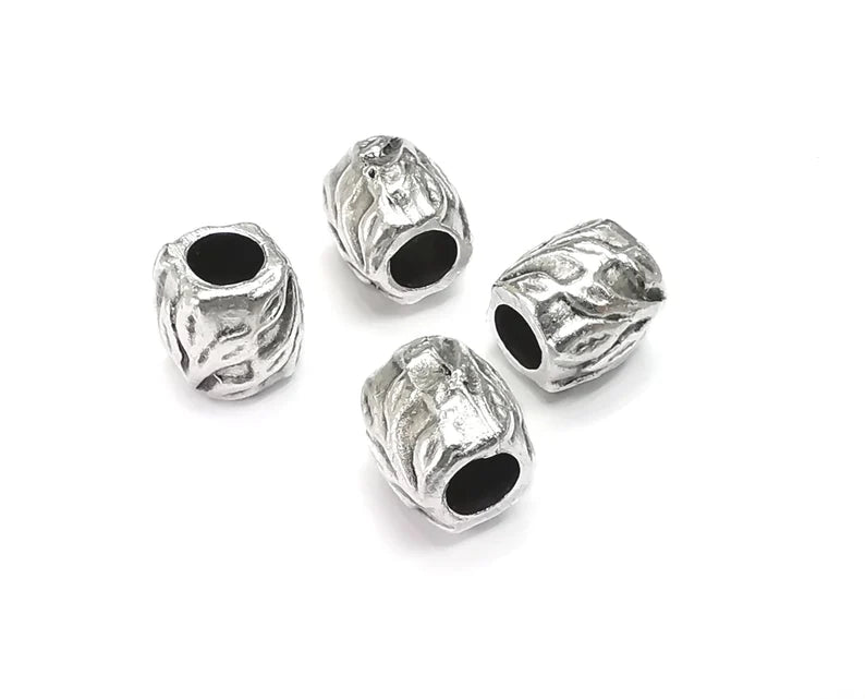 4 Silver Leaf Branch Rondelle Beads Antique Silver Plated Beads (10x10mm) G27359