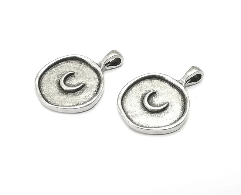 Crescent Moon Charms Antique Silver Plated Charm (24x17mm) G27366