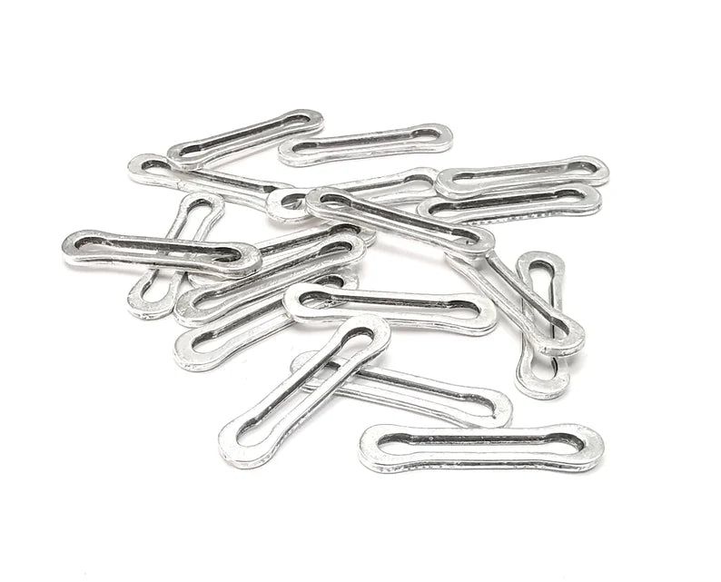 10 Safety Pin Connector Charms Antique Silver Plated Findings (26x6mm) G27369