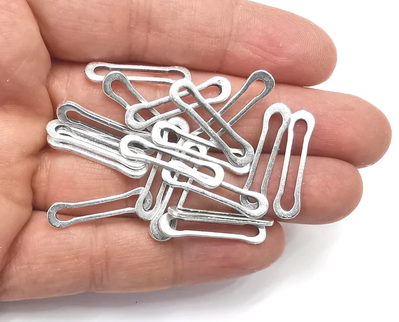 10 Safety Pin Connector Charms Antique Silver Plated Findings (26x6mm) G27369