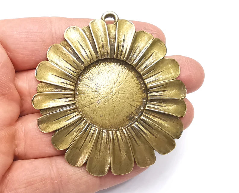 Sunflower Pendant Blank Bezel Mosaic Mountings Cabochon Setting Antique Bronze Plated (70x65mm)(30mm Blank) G27546