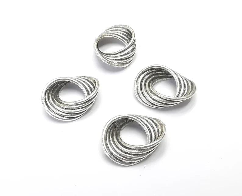 2 Twisted Circle Findings Antique Silver Plated Brass Circle Charms (17x13 mm) G27372