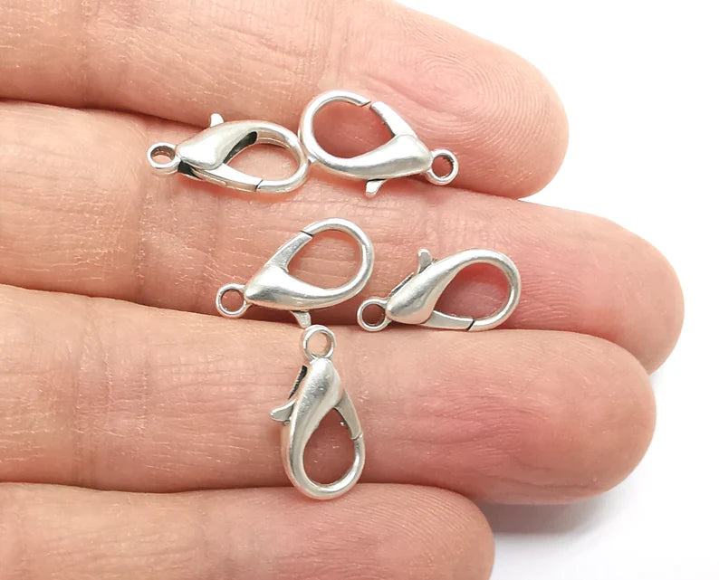 5 Silver Clasp Lobster Clasp Antique Silver Plated Lobster Clasps , Jewelry Findings (16x8mm) G27552
