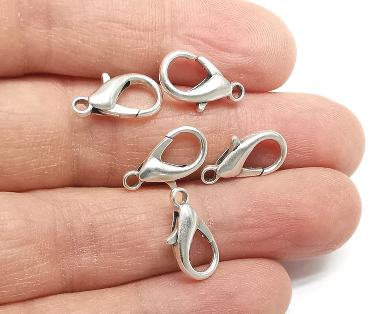 5 Silver Clasp Lobster Clasp Antique Silver Plated Lobster Clasps , Jewelry Findings (16x8mm) G27552