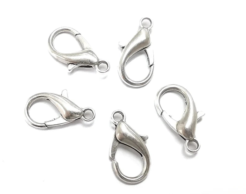5 Silver Clasp Lobster Clasp Antique Silver Plated Lobster Clasps , Jewelry Findings (16x8mm) G27552