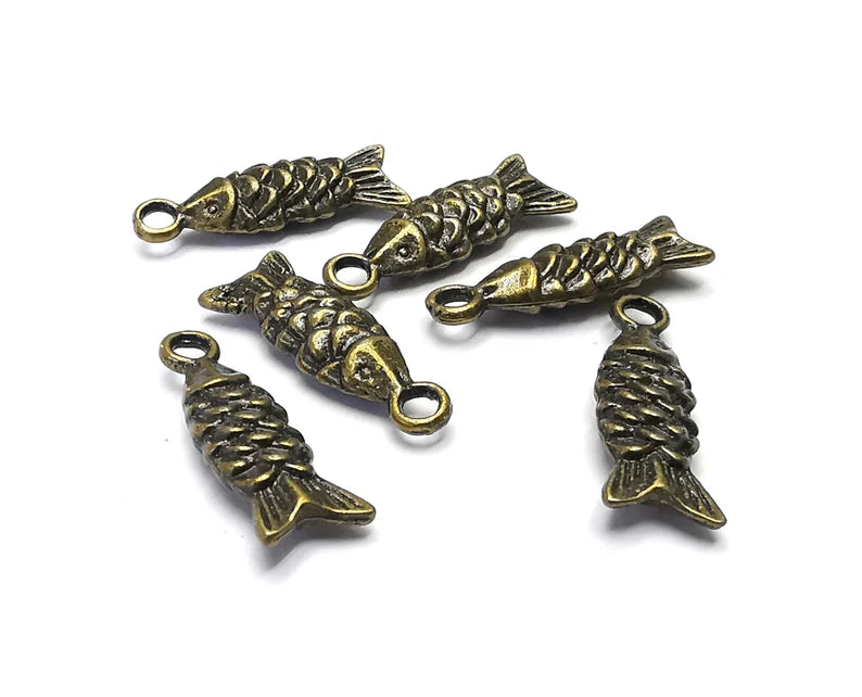 10 Fish (Double Sided) Charms Antique Bronze Plated Charms (19x6mm) G27408