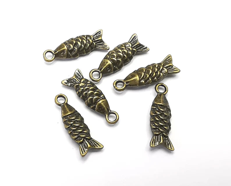 10 Fish (Double Sided) Charms Antique Bronze Plated Charms (19x6mm) G27408