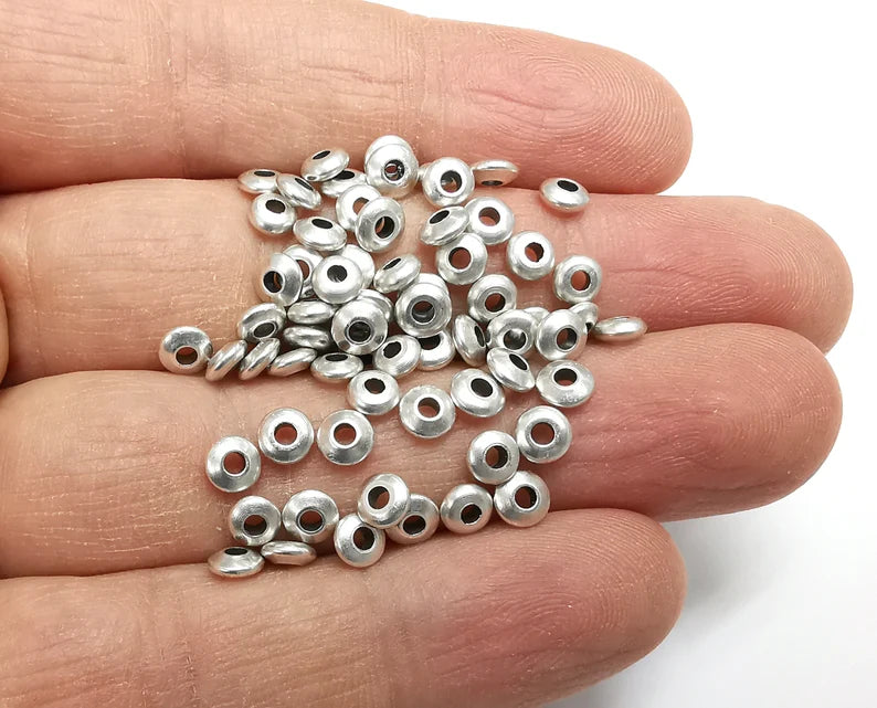 Round Disc Beads Antique Silver Plated Beads (5mm) G27557