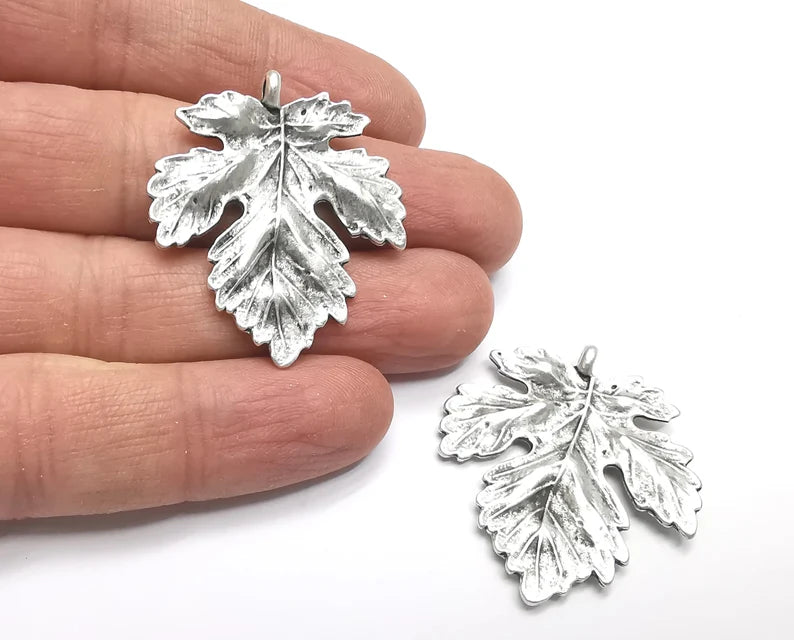 2 Leaf Charms Antique Silver Plated Charms (38x34mm) G27393