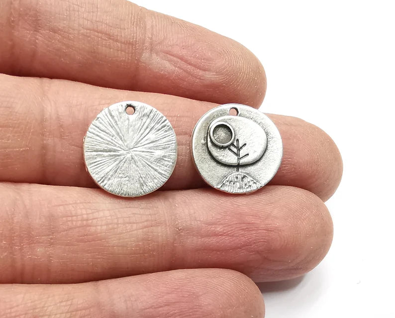 5 Sapling Branch Plant Charms Blank Bezel Setting Antique Silver Plated Charms (15mm) G27396