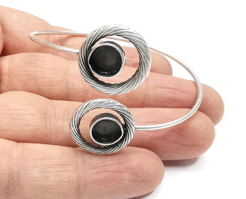 Swirl Round Bracelet Blank Resin Cuff Dry Bezel Cabochon Base Adjustable Antique Silver Plated Brass (8mm Blank) G27564