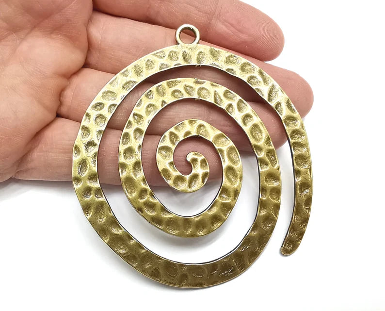 Swirl Hammered Pendant (Double Sided) Antique Bronze Plated Pendant (85x77mm ) G27568