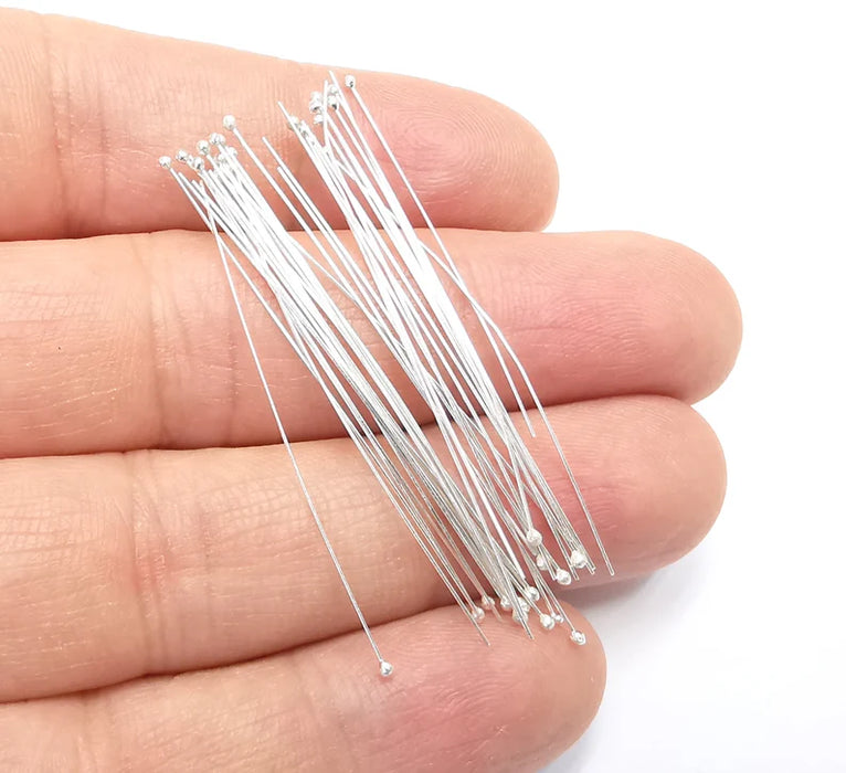 10 Pcs Sterling Silver Ball Head Pins, 2'', 28ga Extra Thin Long Pin (Length 2inch-50mm) (Thickness 0.32mm - 28 Gauge) 925 Silver Pin G30003