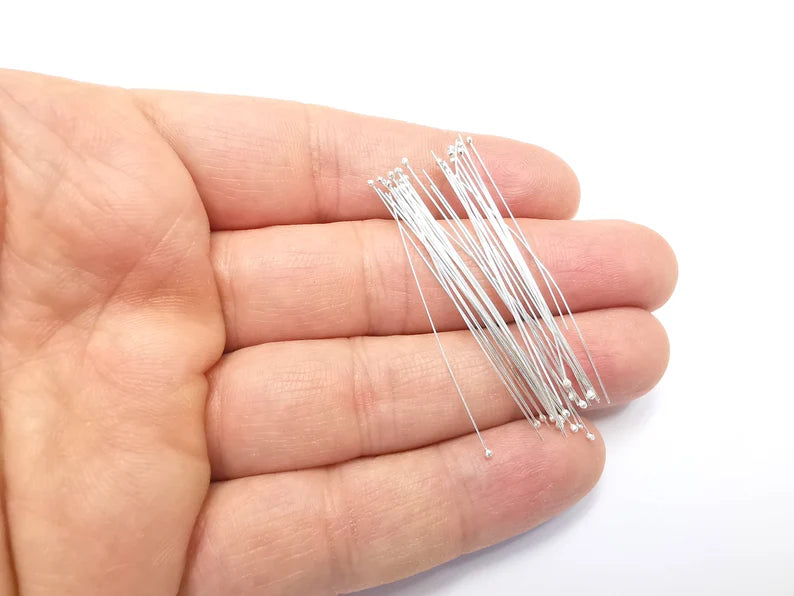 10 Pcs Sterling Silver Ball Head Pins, 2'', 28ga Extra Thin Long Pin (Length 2inch-50mm) (Thickness 0.32mm - 28 Gauge) 925 Silver Pin G30003