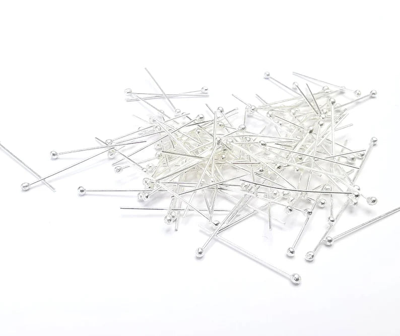 10 Solid Sterling Silver Ball Head Pins 0.8'', 24ga (0.8 inch - 20mm) (Thickness 0.5mm - 24 Gauge) 10 Pcs 925 Silver Ball Head pin G30087