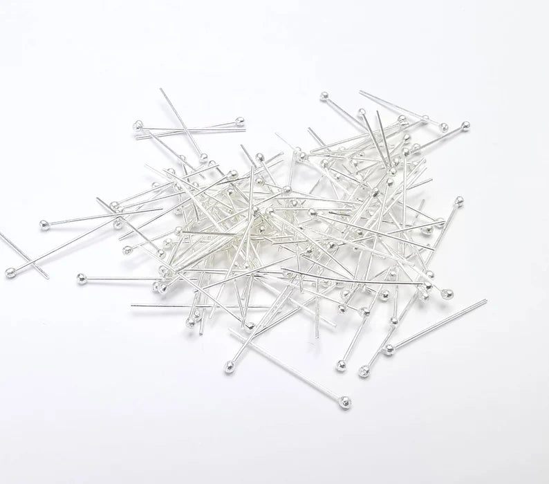 10 Solid Sterling Silver Ball Head Pins 0.8'', 24ga (0.8 inch - 20mm) (Thickness 0.5mm - 24 Gauge) 10 Pcs 925 Silver Ball Head pin G30087