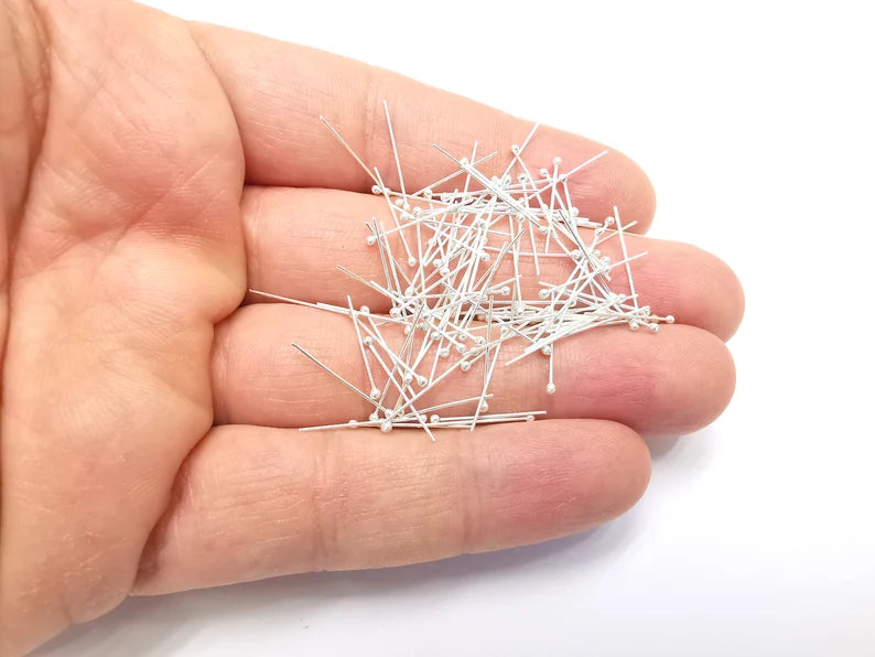10 Solid Sterling Silver Ball Head Pins 0.8'', 24ga (0.8 inch - 20mm) (Thickness 0.5mm - 24 Gauge) 10 Pcs 925 Silver Ball Head pin G30087