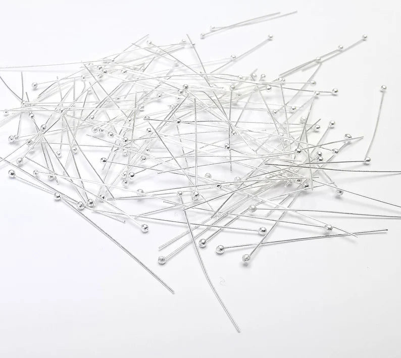 20 Sterling Silver Ball Head Pins, 1.1'', 28ga Extra Thin Pin, (Length 1.1 inch - 27mm) (0.32mm - 28 Gauge) 20 Pcs 925 Silver Pin G30159