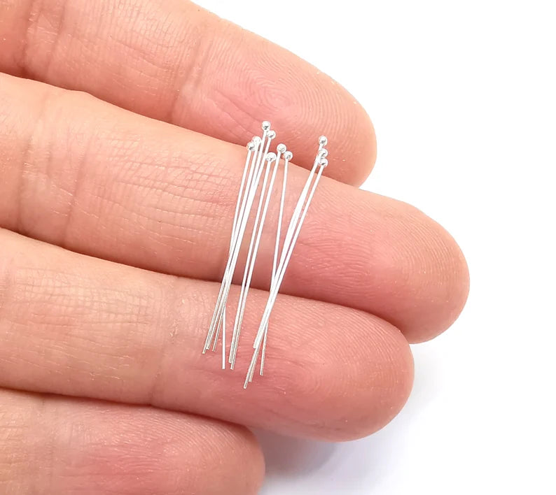 20 Sterling Silver Ball Head Pins, 1.1'', 28ga Extra Thin Pin, (Length 1.1 inch - 27mm) (0.32mm - 28 Gauge) 20 Pcs 925 Silver Pin G30159