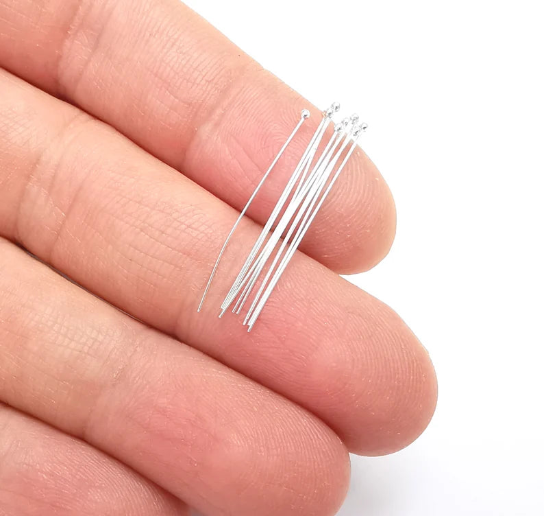 20 Sterling Silver Ball Head Pins, 1.1'', 28ga Extra Thin Pin, (Length 1.1 inch - 27mm) (0.32mm - 28 Gauge) 20 Pcs 925 Silver Pin G30159