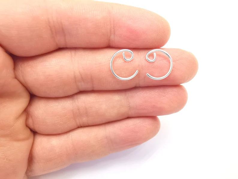 2 Solid Sterling Silver Earring Hook (18 Gauge)925 Silver Earring Wire Findings 1 pair (14mm) G30113