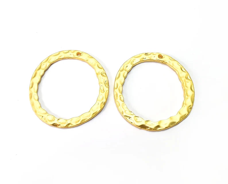 Oval Hammered Double Sided (Both Side Same) Charms Matte Gold Plated Findings (34x31mm) G27575