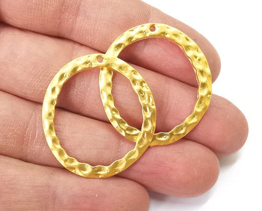 Oval Hammered Double Sided (Both Side Same) Charms Matte Gold Plated Findings (34x31mm) G27575