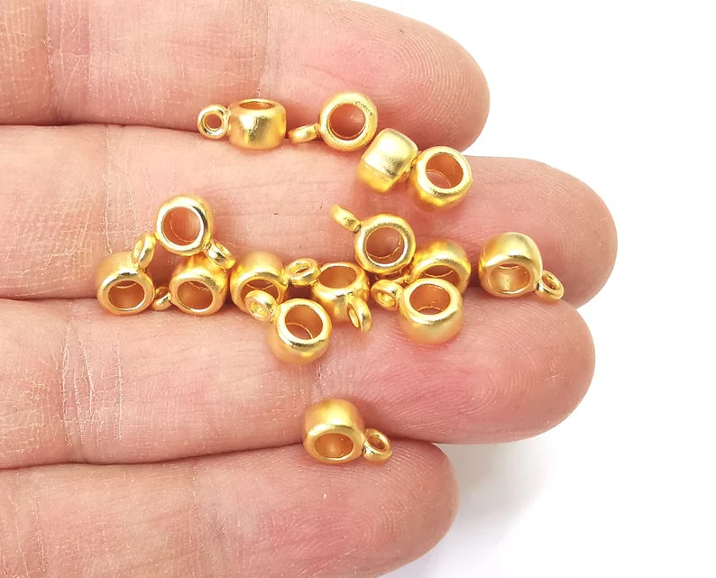 Cylinder Gold Bails, Beads Hanger Matte Gold Plated Findings (10x6mm) G27576