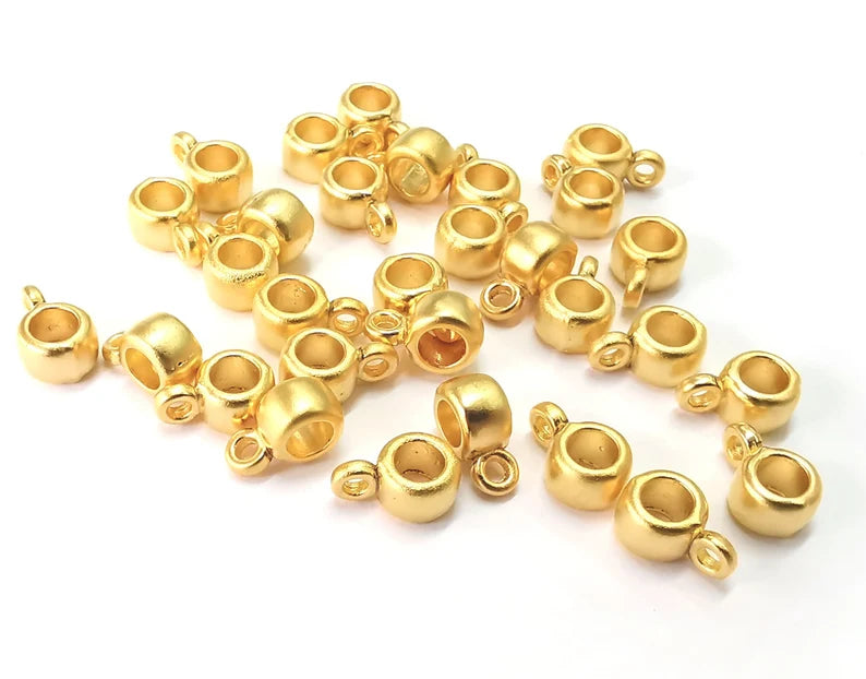 Cylinder Gold Bails, Beads Hanger Matte Gold Plated Findings (10x6mm) G27576