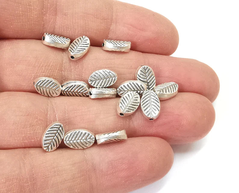 Oval Leaf Beads ( Double Sided ) Antique Silver Plated Beads (10x6mm) G27577