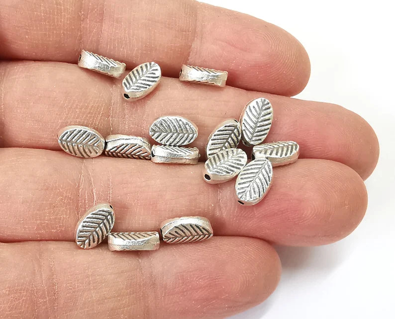 Oval Leaf Beads ( Double Sided ) Antique Silver Plated Beads (10x6mm) G27577