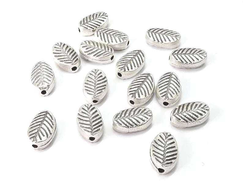 Oval Leaf Beads ( Double Sided ) Antique Silver Plated Beads (10x6mm) G27577