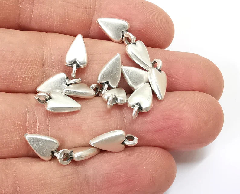 5 Heart Charm (Double Sided) Antique Silver Plated Charm (11x5mm) G27578