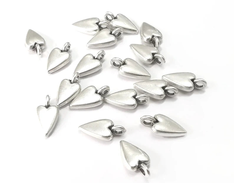 5 Heart Charm (Double Sided) Antique Silver Plated Charm (11x5mm) G27578