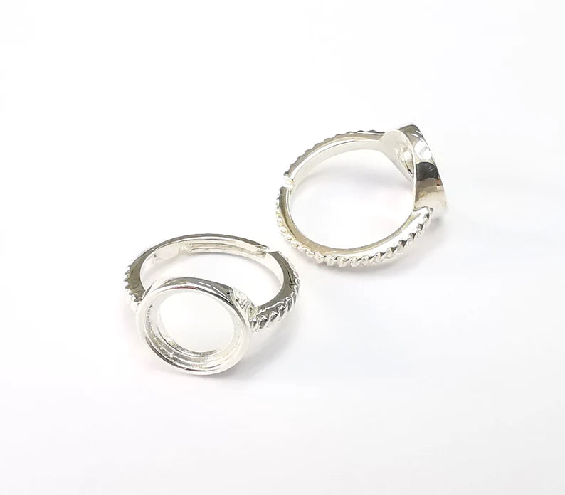 Sterling Silver Ring Blank Bezel 925 Silver Ring Setting Solid Silver Ring Cabochon Ring Mounting Adjustable Ring Base (10mm round) G30093