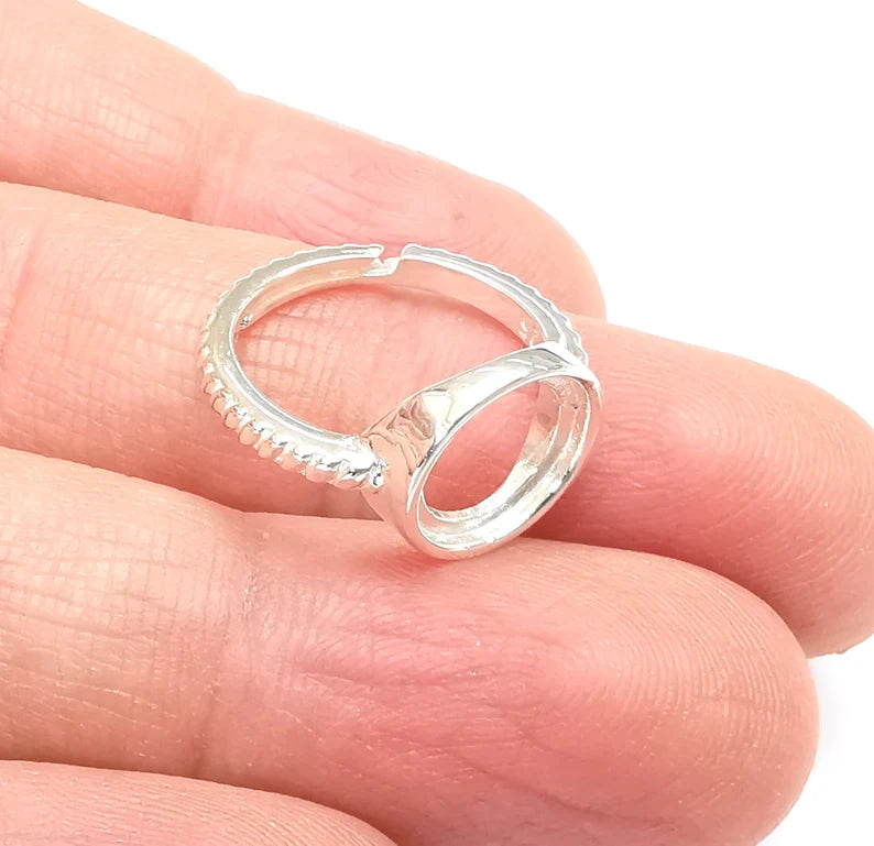 Sterling Silver Ring Blank Bezel 925 Silver Ring Setting Solid Silver Ring Cabochon Ring Mounting Adjustable Ring Base (10mm round) G30093