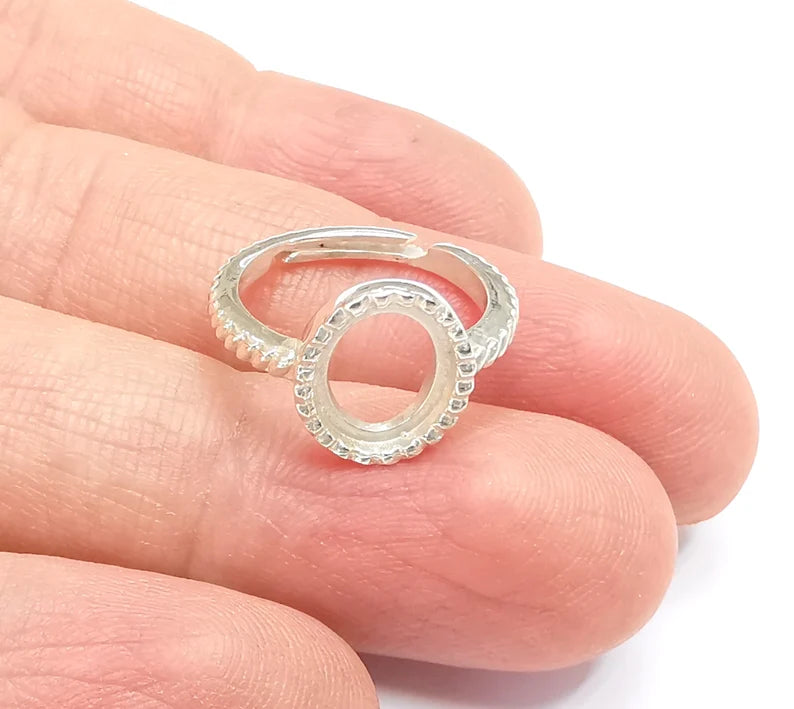 Sterling Silver Ring Blank Bezel 925 Silver Ring Setting Solid Silver Ring Cabochon Mounting Adjustable Ring Base (10x8mm round) G30151