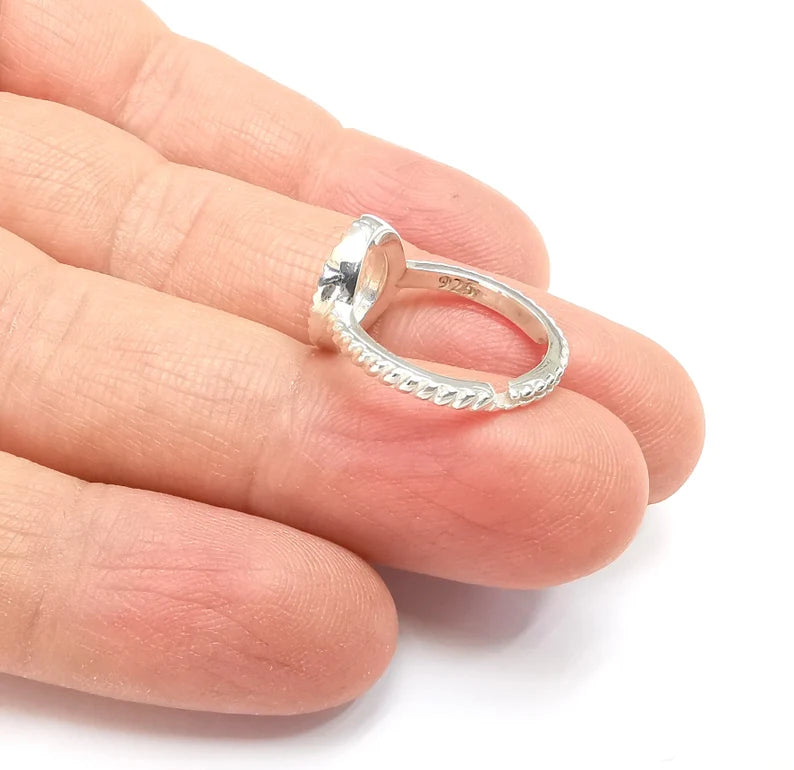 Sterling Silver Ring Blank Bezel 925 Silver Ring Setting Solid Silver Ring Cabochon Mounting Adjustable Ring Base (10x8mm round) G30151