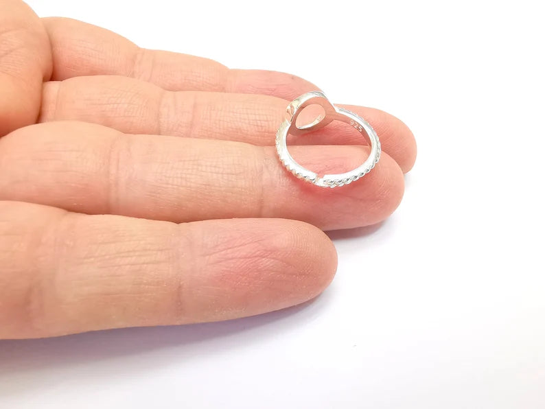 Sterling Silver Ring Blank Bezel 925 Silver Ring Setting Solid Silver Ring Cabochon Mounting Adjustable Ring Base (8mm round) G30355