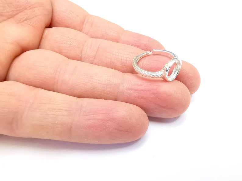 Sterling Silver Ring Blank Bezel 925 Silver Ring Setting Solid Silver Ring Cabochon Mounting Adjustable Ring Base (8mm round) G30355