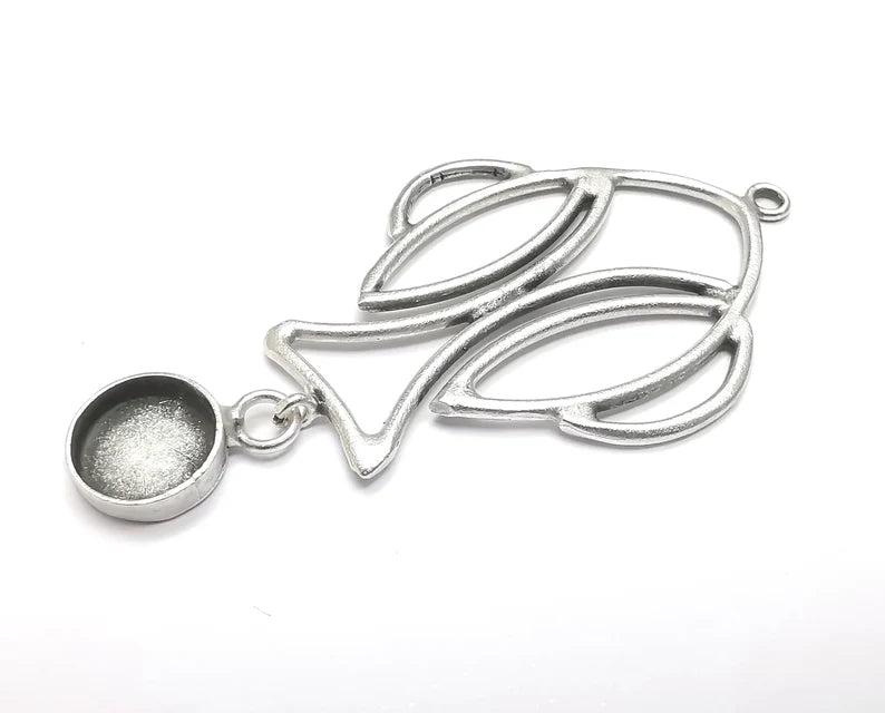Fish Dangle Pendant Base Setting Bezel Blank Antique Silver Plated Brass Pendant (73x38mm)(12mm blank) G27422